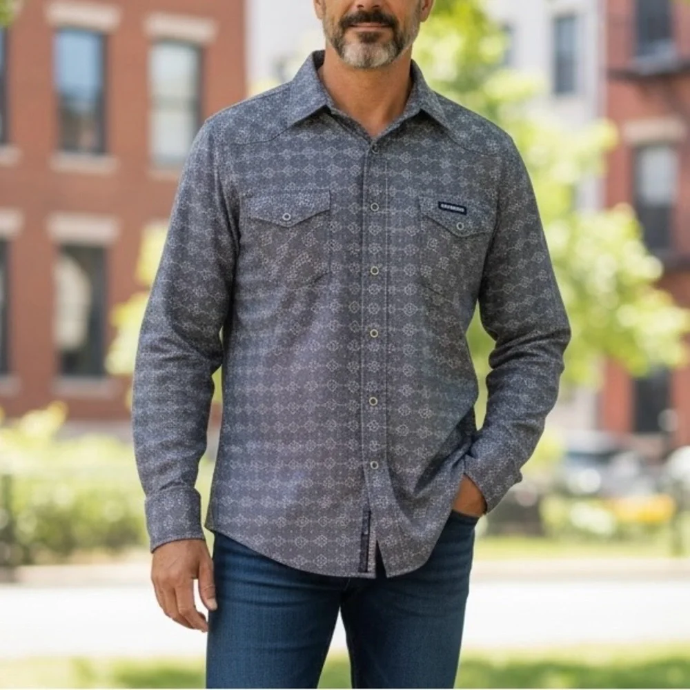 Cinch Modern Fit Men's‎ Snap Front L/S Shirt Purple Black Geometric Size X-Large